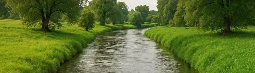Grünes Gras am gegenüberliegenden Ufer als Symbol für vermeintlich bessere Seiten.