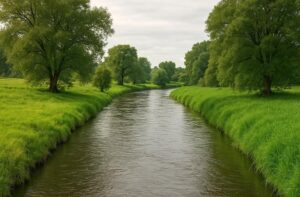 Grünes Gras am gegenüberliegenden Ufer als Symbol für vermeintlich bessere Seiten.