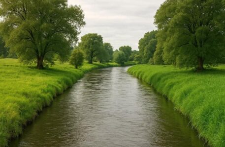 Grünes Gras am gegenüberliegenden Ufer als Symbol für vermeintlich bessere Seiten.
