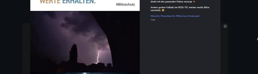 Echte Blitze über dem Odenwald, nachts aufgenommen und später im RESIS-TEC-Reel verarbeitet.