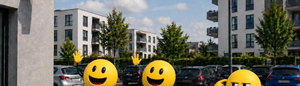 Zwei Smileys winken Überwachungskameras zu, der dritte zeigt ihnen den Vogel. KI-generiertes Symbolbild.