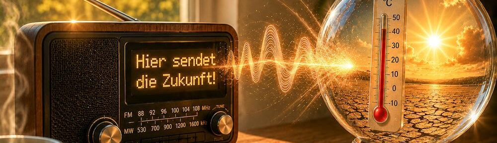 Wenn das Radio morgens schon weiß, wie heiß der Tag wird, fehlt eigentlich nur noch die Glaskugel. ;-) KI-generiertes Bild.