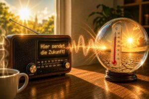 Wenn das Radio morgens schon weiß, wie heiß der Tag wird, fehlt eigentlich nur noch die Glaskugel. ;-) KI-generiertes Bild.