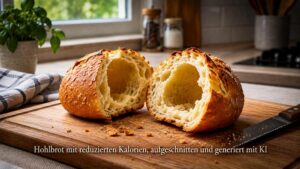 Hohlbrot mit reduzierten Kalorien, aufgeschnitten und generiert mit KI