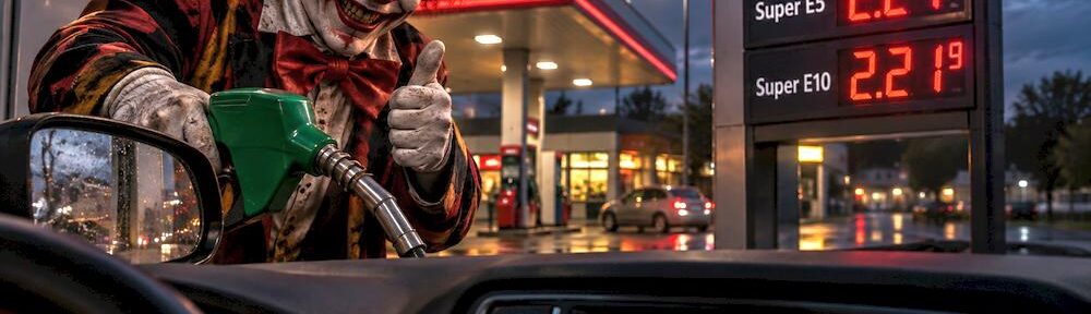 Wenn im Radio schon vor noch höheren Spritpreisen gewarnt wird, grinst an der Tankstelle wenigstens einer. 😏