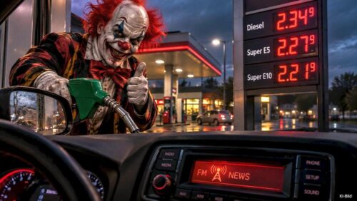 Wenn im Radio schon vor noch höheren Spritpreisen gewarnt wird, grinst an der Tankstelle wenigstens einer. 😏