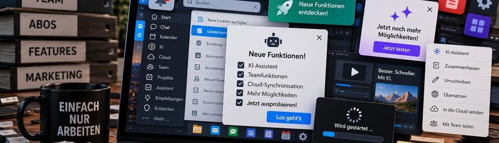 Aufgeblähte Software mit KI, Cloud, Abos und Zusatzfunktionen, obwohl eigentlich nur ein einfaches Werkzeug zum Arbeiten gebraucht wird.